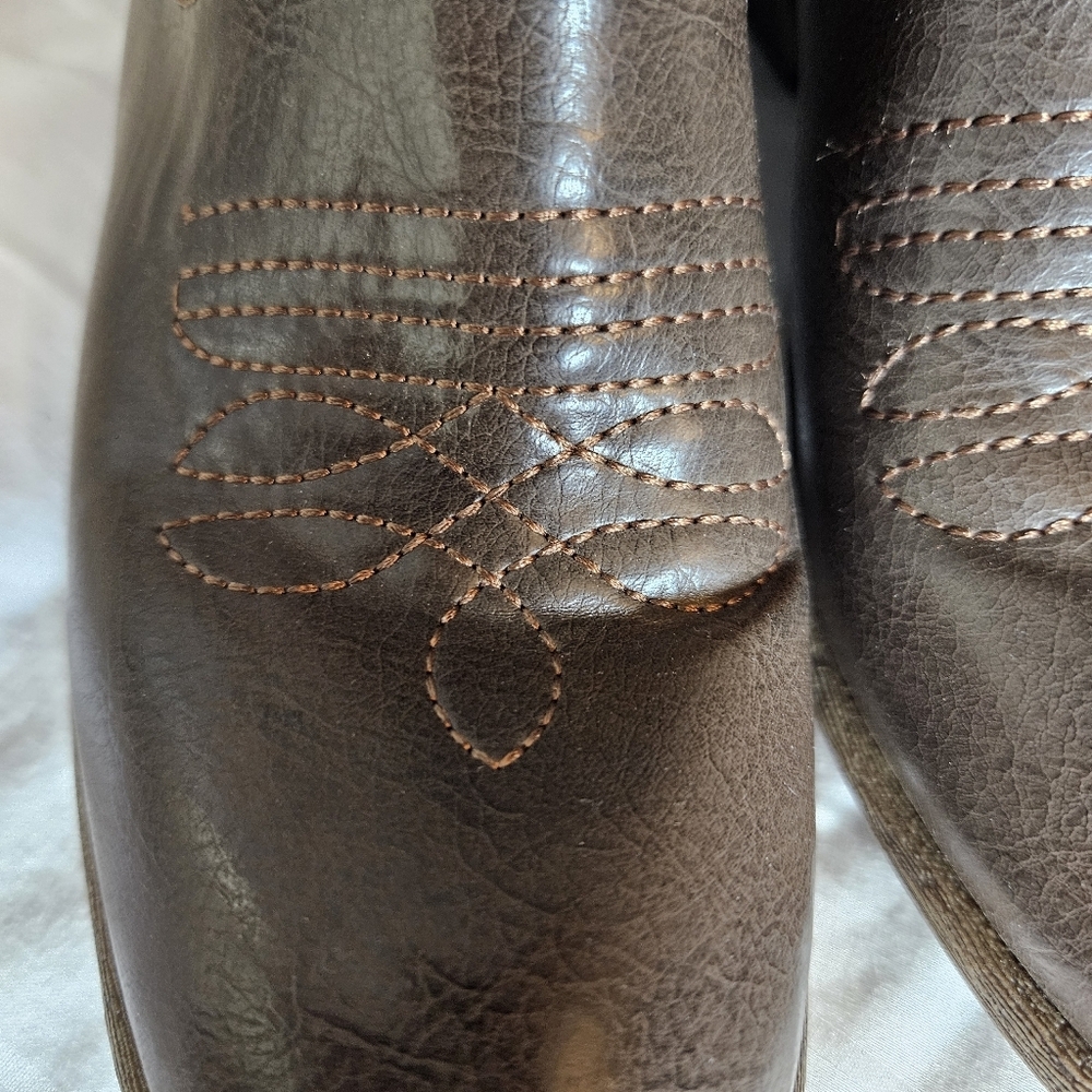 American Rag Western Boots Stacked Heel Pull On Leather Brown Womens 8.5 - Picture 5 of 13